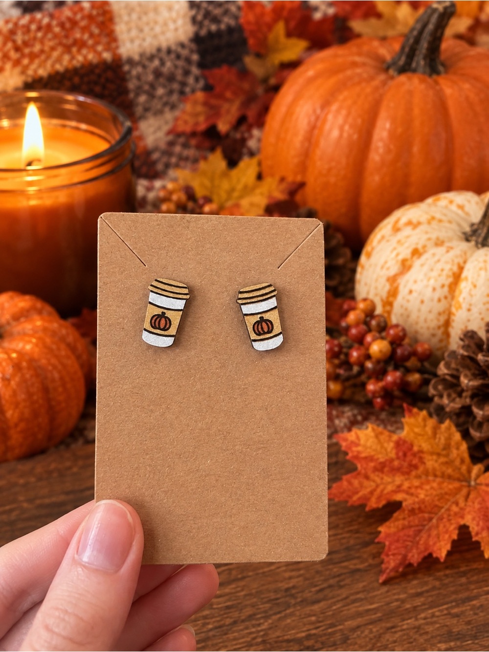 Pumpkin coffee stud earrings
